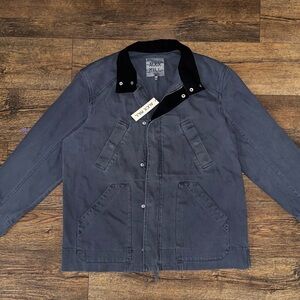 NWT $250 ALEX MILL Men's Storm Blue Cotton Herringbone Work Jacket Lined Size L